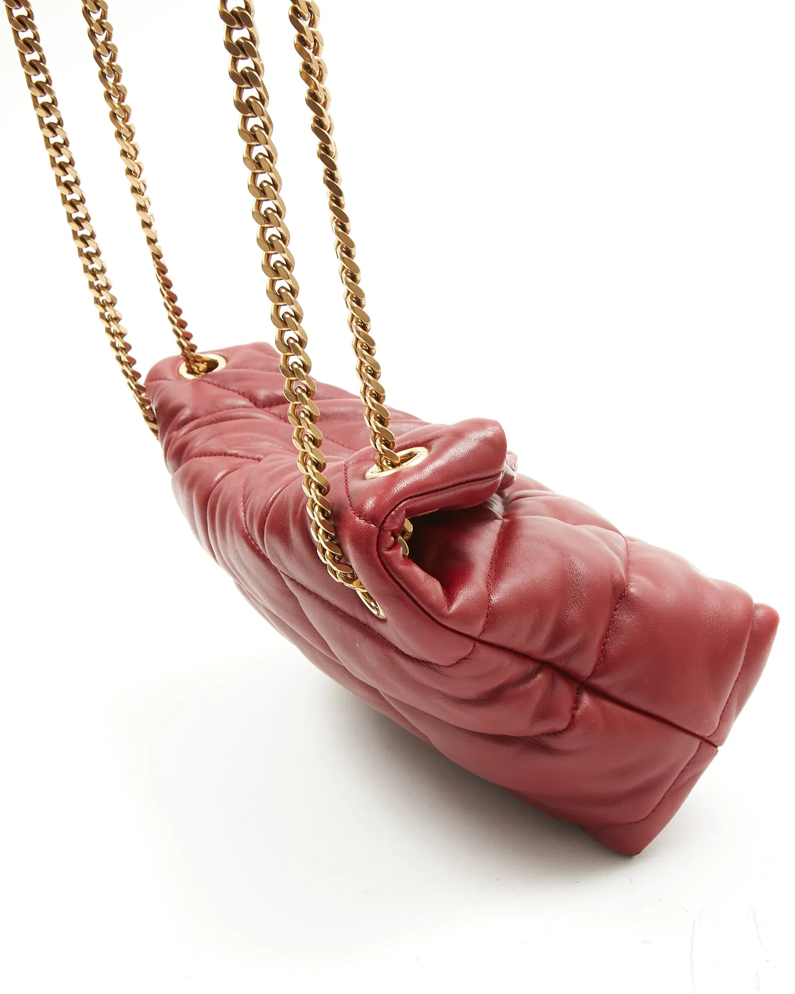 Saint Laurent Burgundy Leather Small LouLou Puffer Chain Shoulder Bag