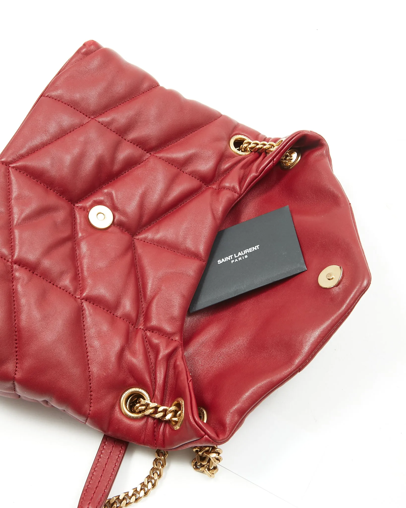 Saint Laurent Burgundy Leather Small LouLou Puffer Chain Shoulder Bag
