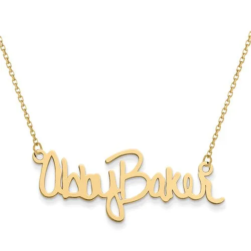 Signature Name Plate Necklace - Sterling Silver or Solid 14k Gold