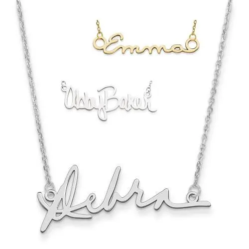 Signature Name Plate Necklace - Sterling Silver or Solid 14k Gold