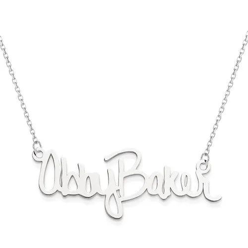 Signature Name Plate Necklace - Sterling Silver or Solid 14k Gold