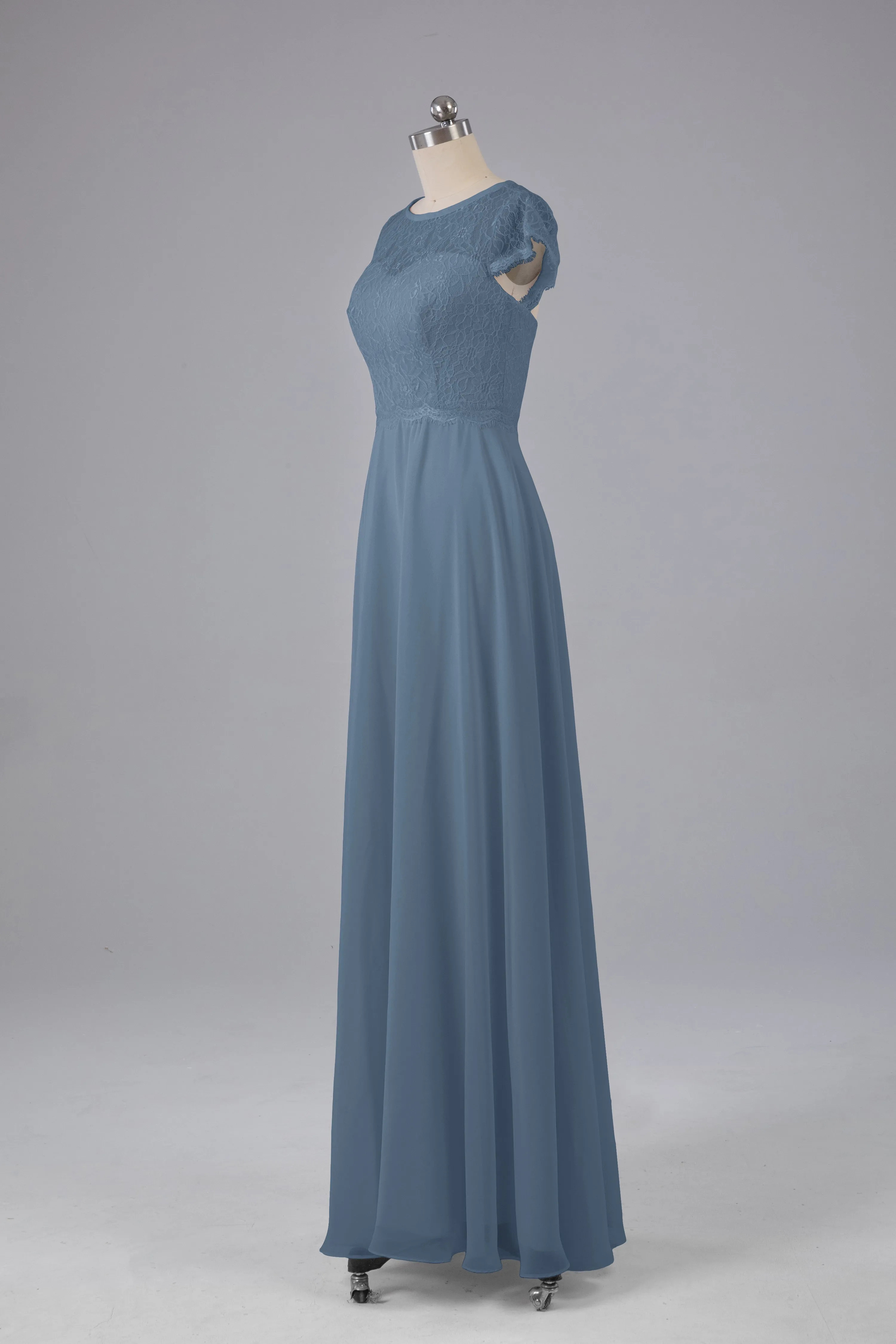 Simple Cap Sleeves Long Bridesmaid Dresses