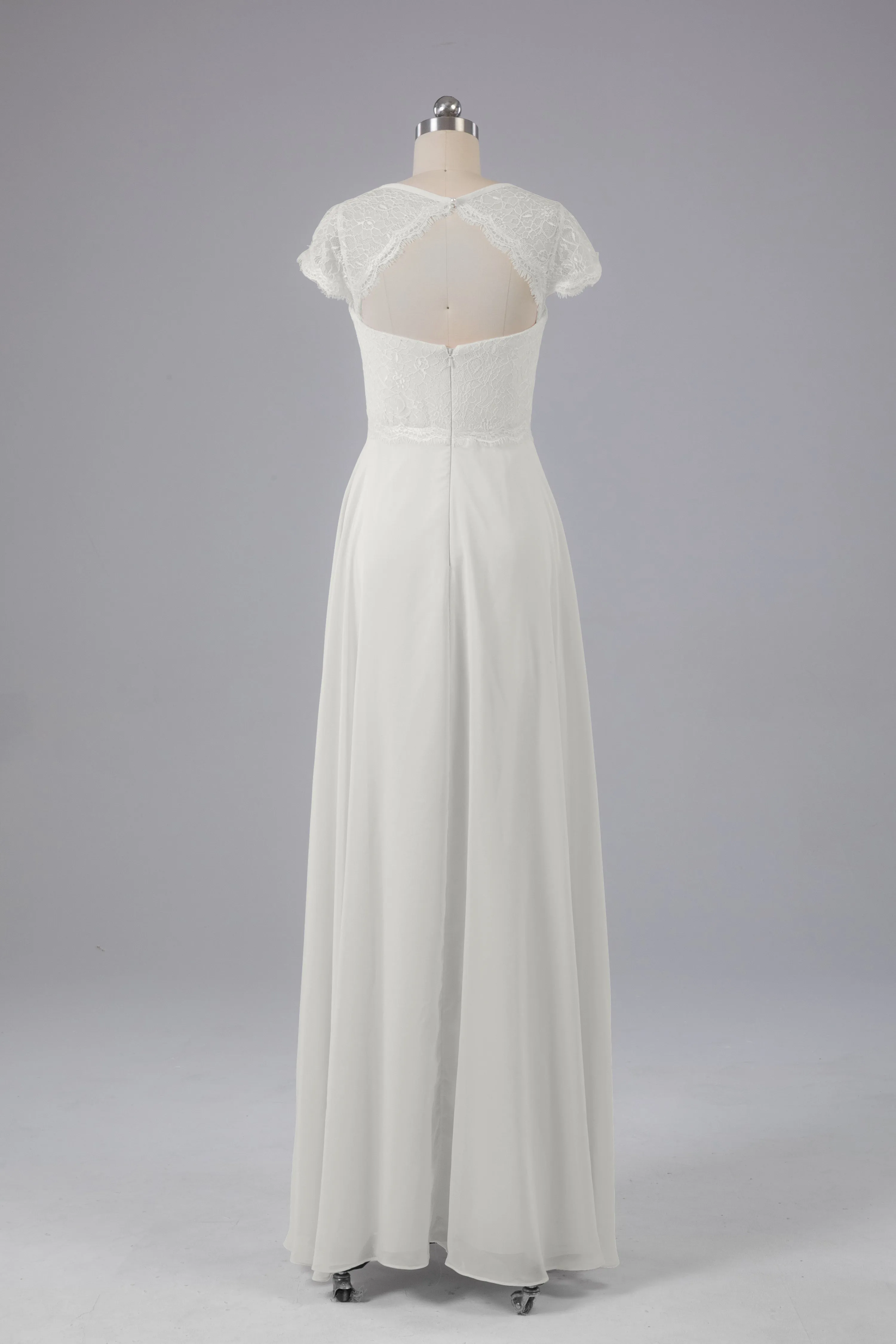 Simple Cap Sleeves Long Bridesmaid Dresses