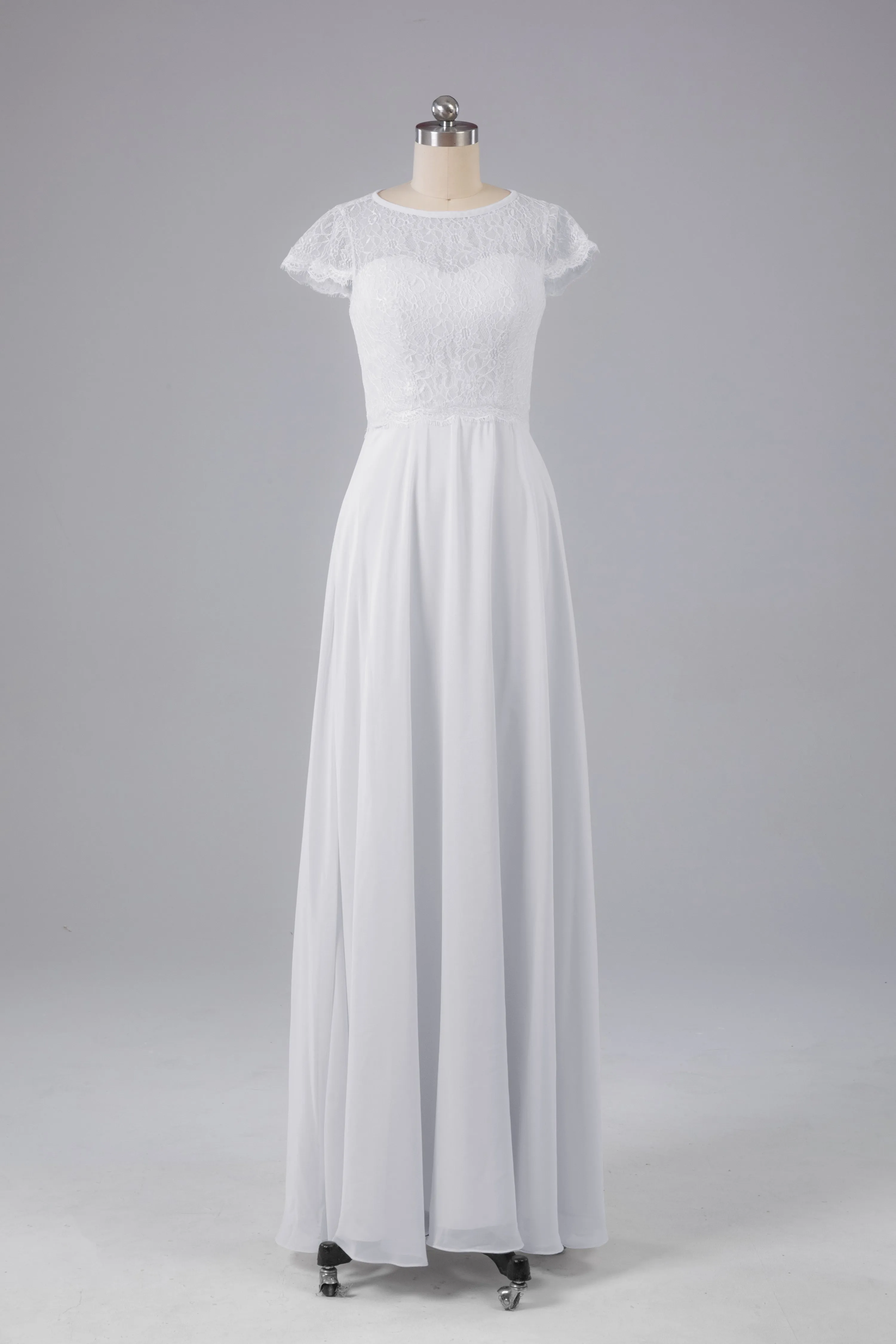 Simple Cap Sleeves Long Bridesmaid Dresses