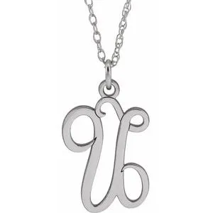Sterling Silver Script Initial U 16-18" Necklace