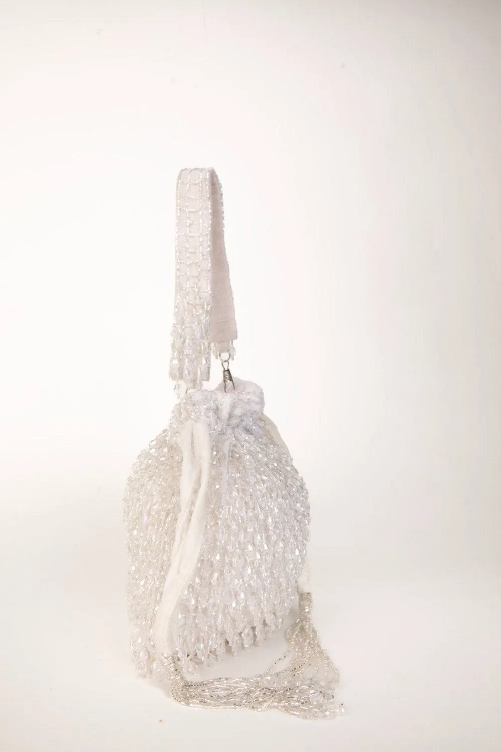 Stone & Pearl Beaded Wristlet Clutch With Detachable Strap