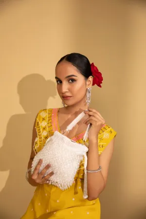 Stone & Pearl Beaded Wristlet Clutch With Detachable Strap