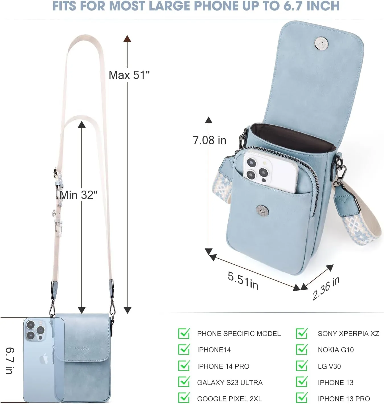 Trendy Leather Crossbody Bags for Women, Triple Compartment Cell Phone Crossbody