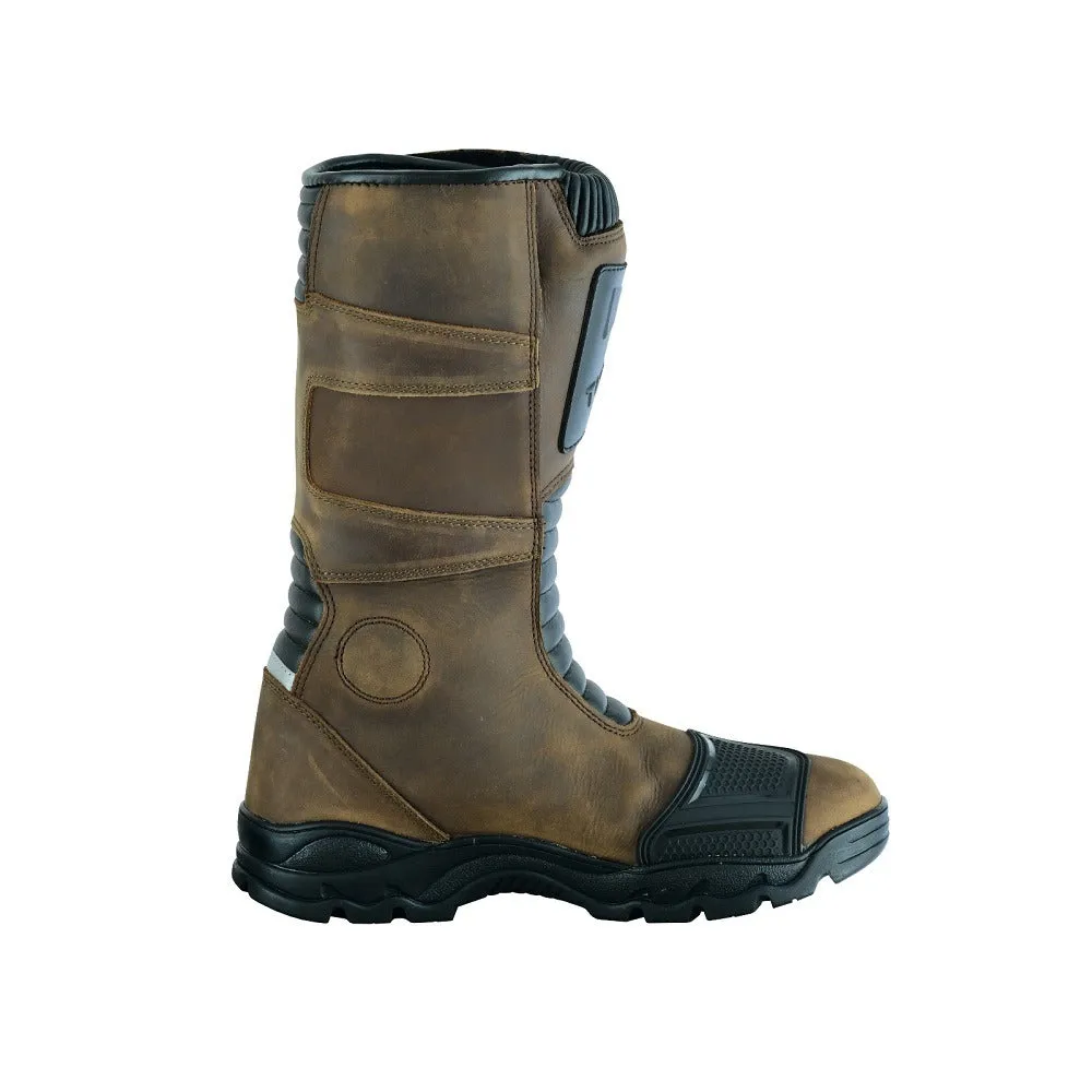 Tuff Gear Motorcycle Waterproof Cowhide Leather Adventure Riding Boots - Brown