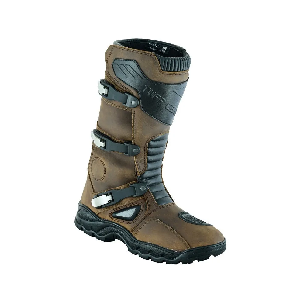 Tuff Gear Motorcycle Waterproof Cowhide Leather Adventure Riding Boots - Brown