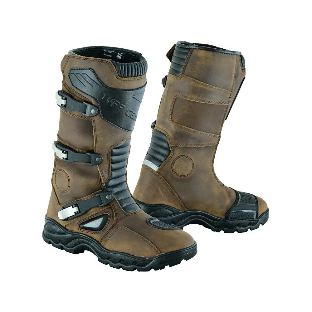 Tuff Gear Motorcycle Waterproof Cowhide Leather Adventure Riding Boots - Brown