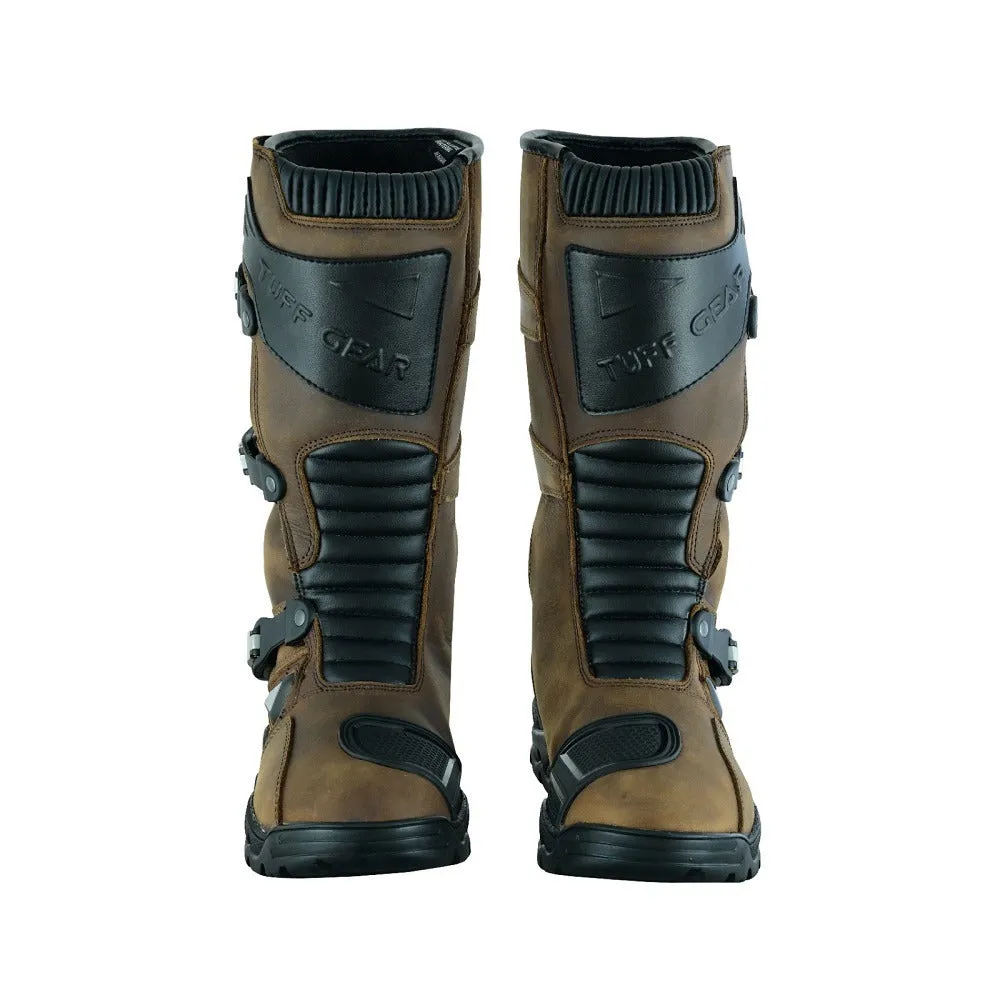 Tuff Gear Motorcycle Waterproof Cowhide Leather Adventure Riding Boots - Brown