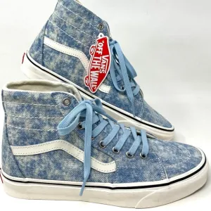 VANS Women's Size VN0A4U169FM SK8-HI TAPERED Blue Denim Destroy Canvas Sneakers