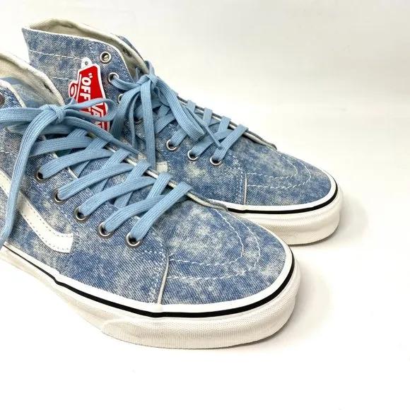 VANS Women's Size VN0A4U169FM SK8-HI TAPERED Blue Denim Destroy Canvas Sneakers