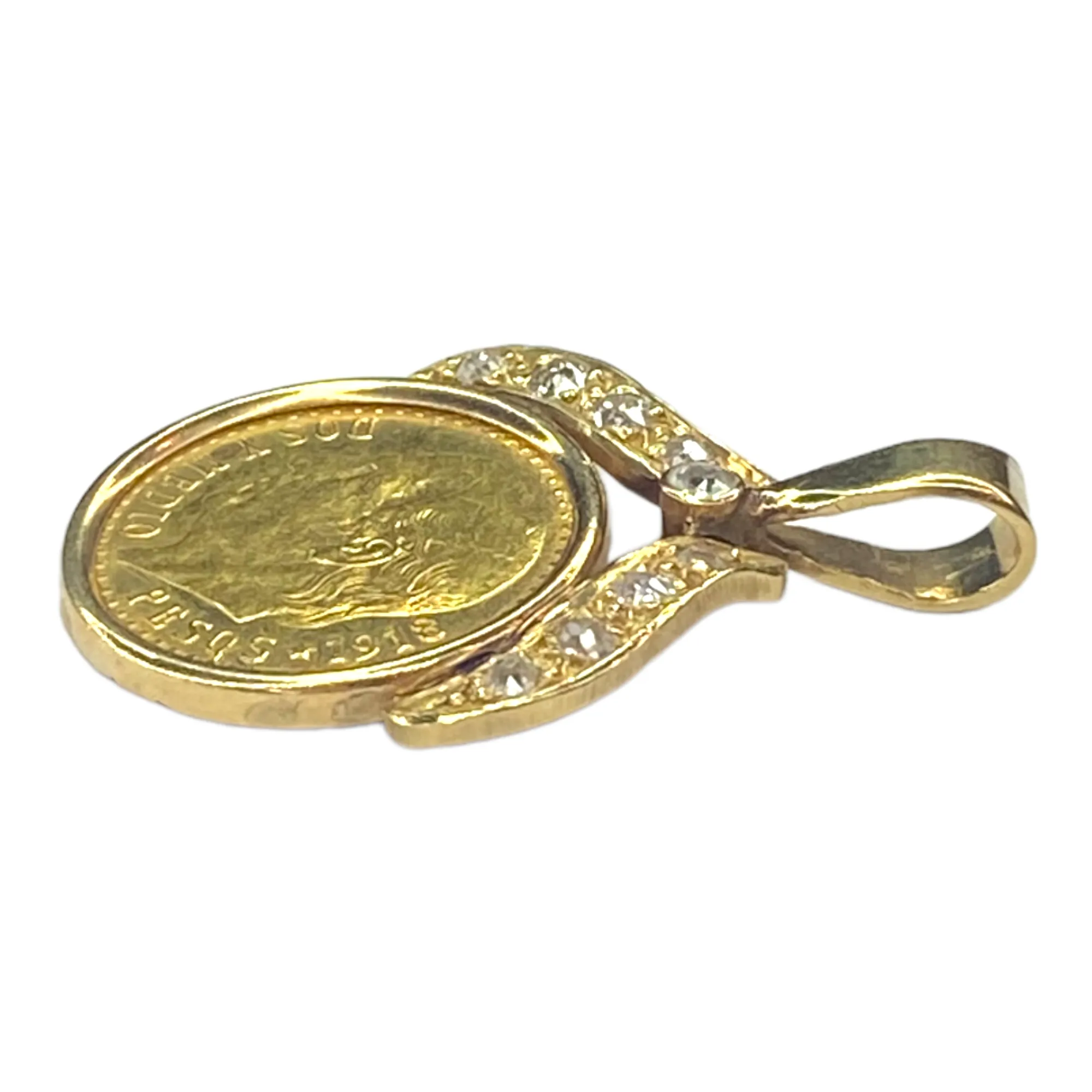 Vintage 2 1/2 Pesos Gold Coin and Diamond Pendant