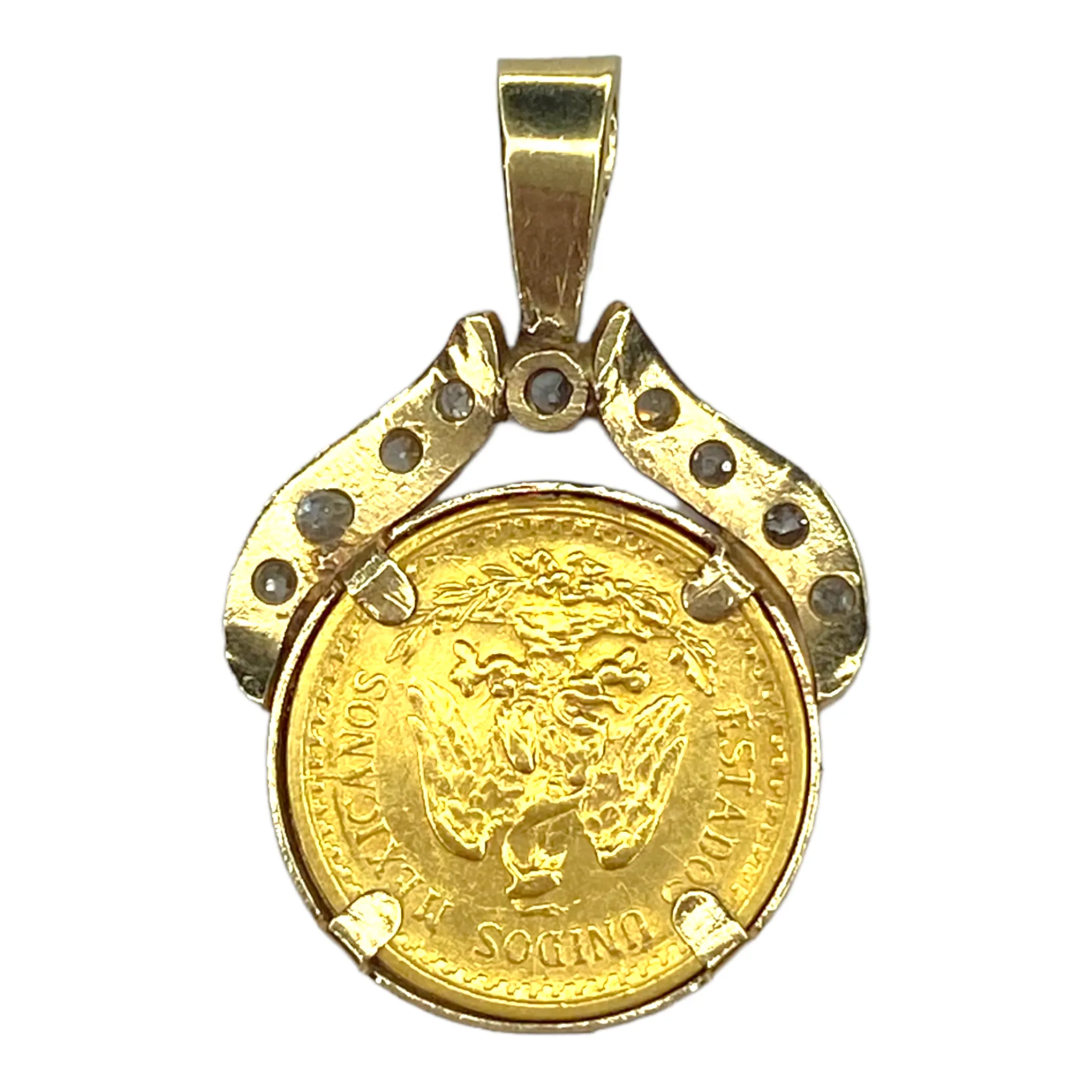 Vintage 2 1/2 Pesos Gold Coin and Diamond Pendant