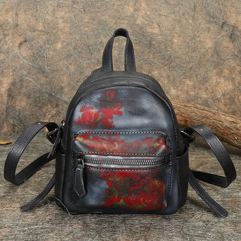 Vintage Brown Small Leather Rucksack Womens Mini Leather Backpack Ladies Backpack Purses