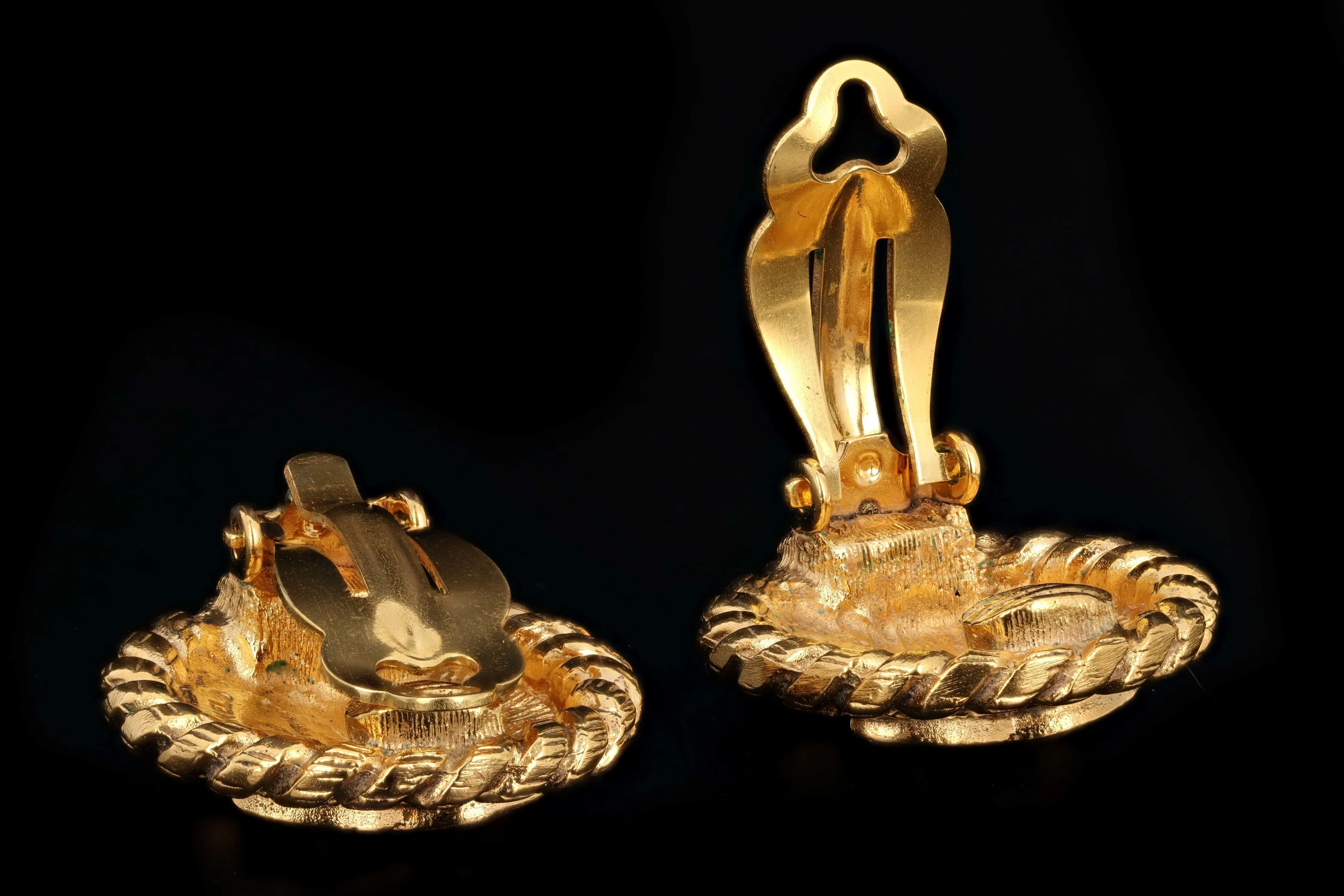 Vintage Chanel Small Coin Clip On Gold Plated Earrings