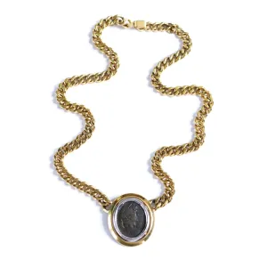 Vintage Ciner Etruscan Coin Gold with Silver Statement Necklace