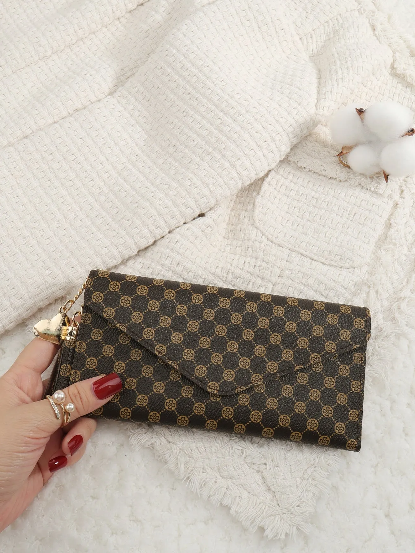 Vintage Fold Over Long Wallet - Coffee Brown