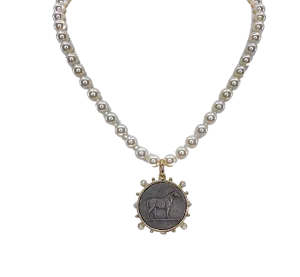 Vintage Pearls With Horse Coin
