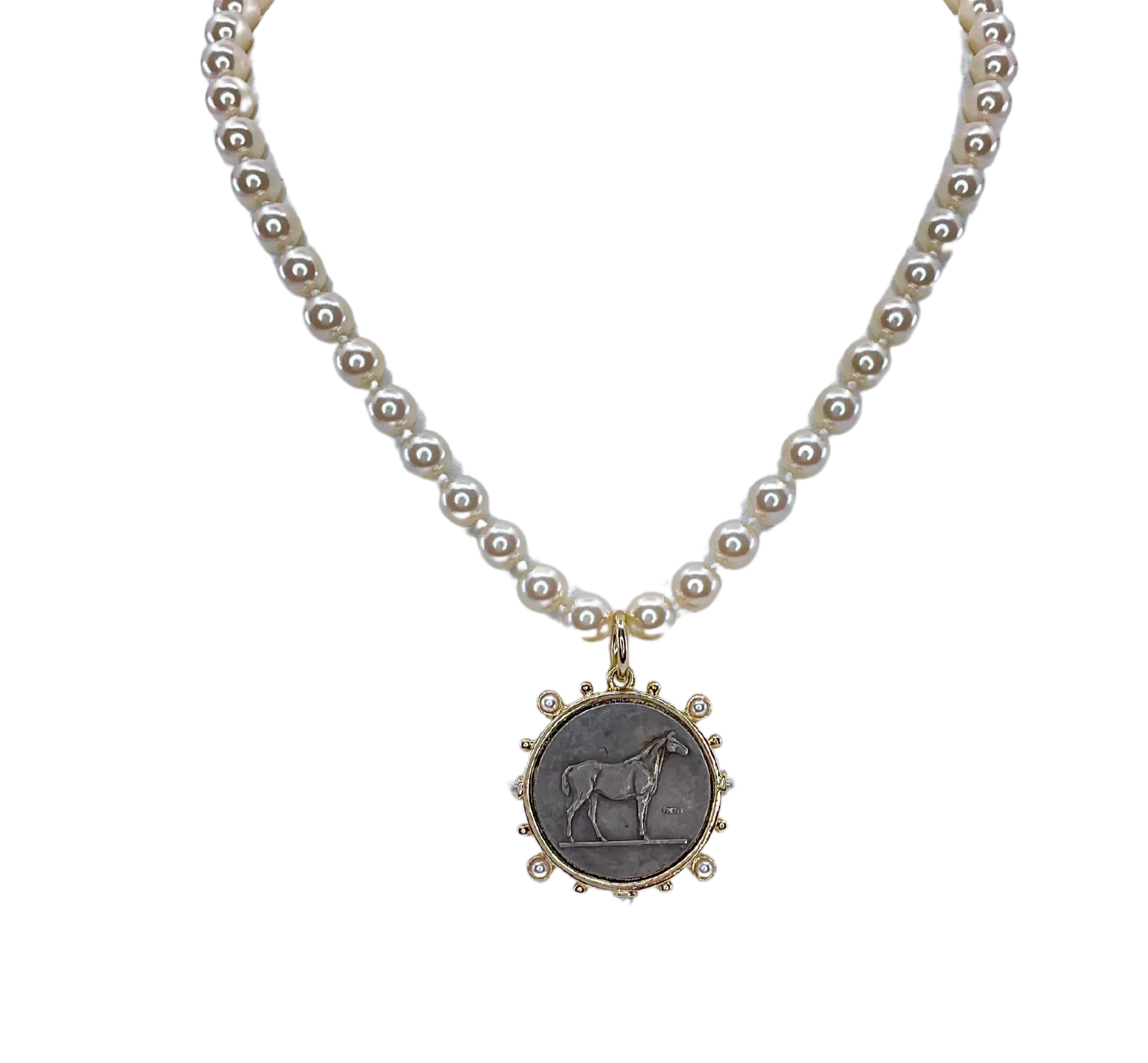 Vintage Pearls With Horse Coin