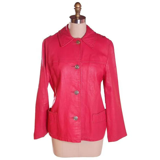 Vintage Petal Pink Leather Ladies Jacket 1960S Large 42 Bust