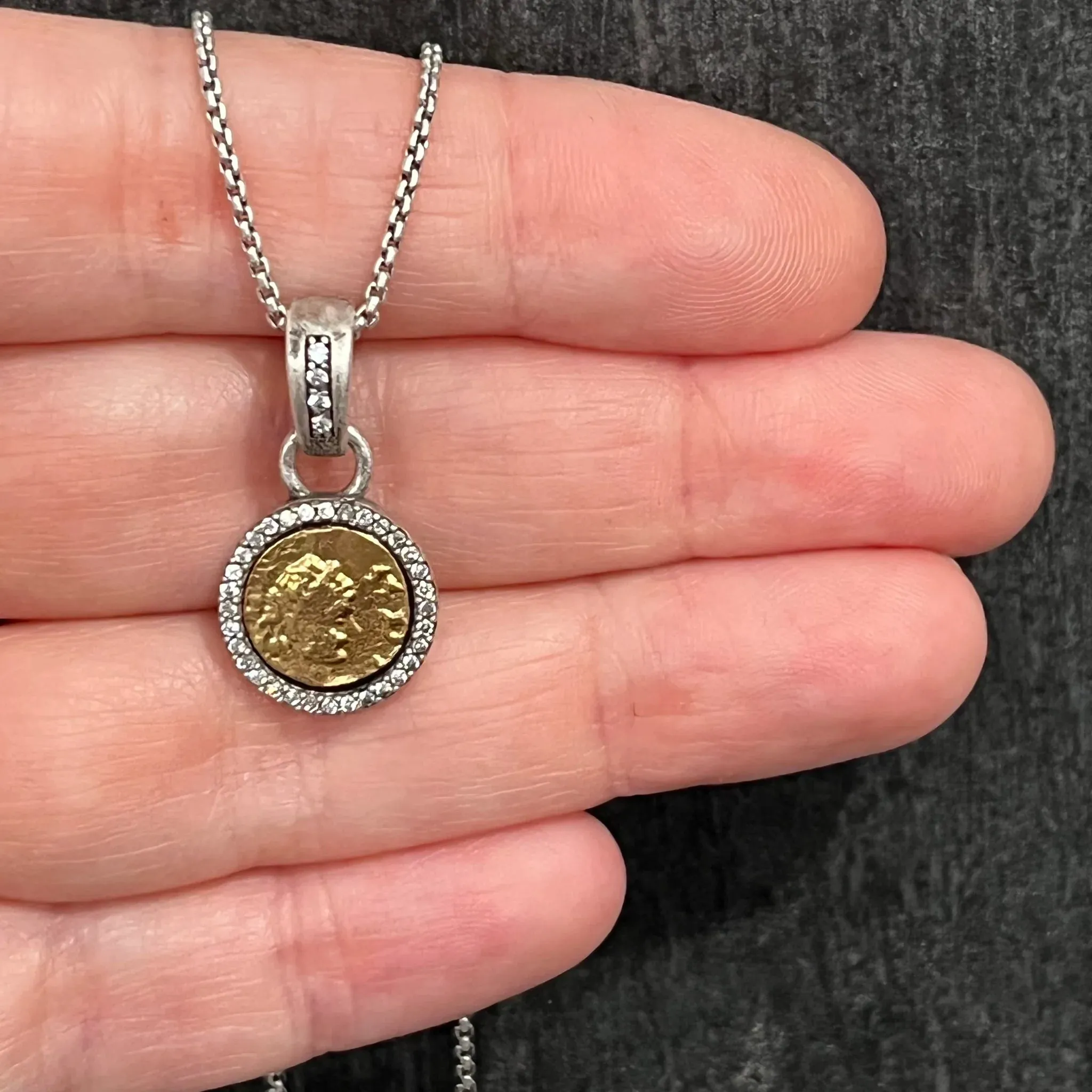Vintage Silver Pavia Coin & Pave Frame Necklace