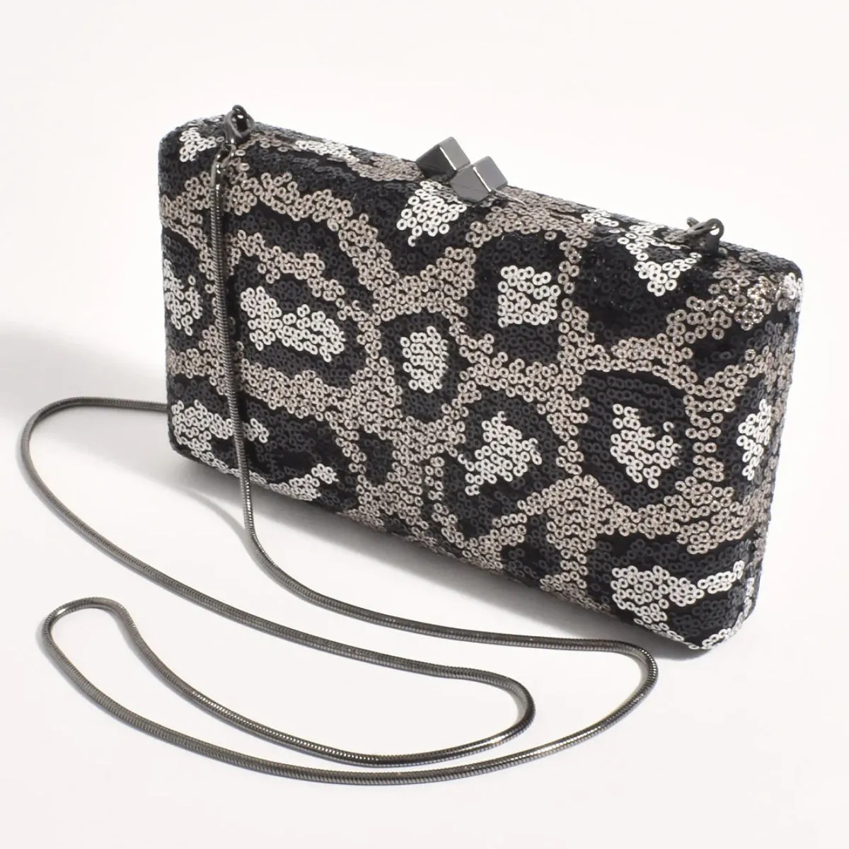 Vivie Sequin Structured Clutch (Cream/Black)