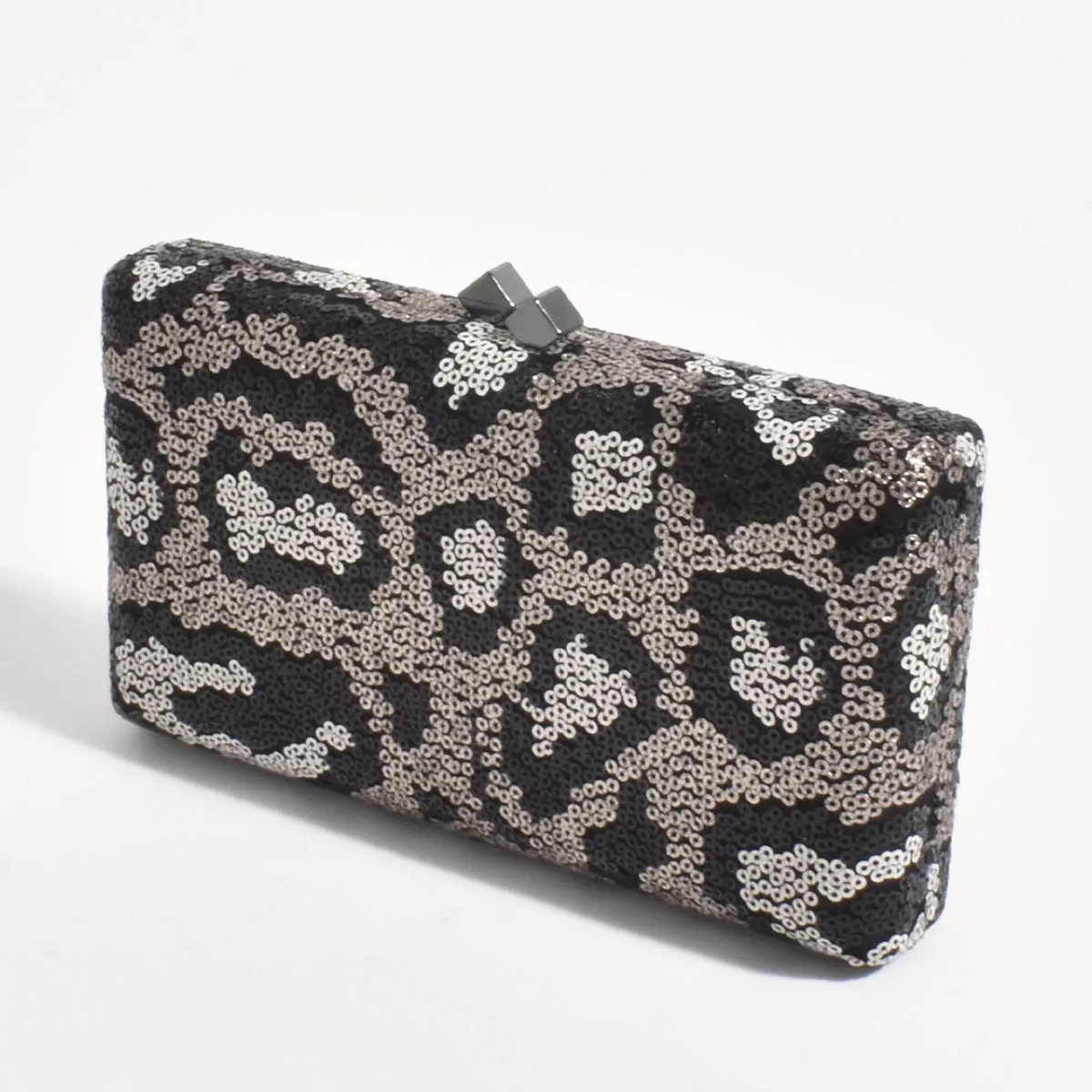 Vivie Sequin Structured Clutch (Cream/Black)