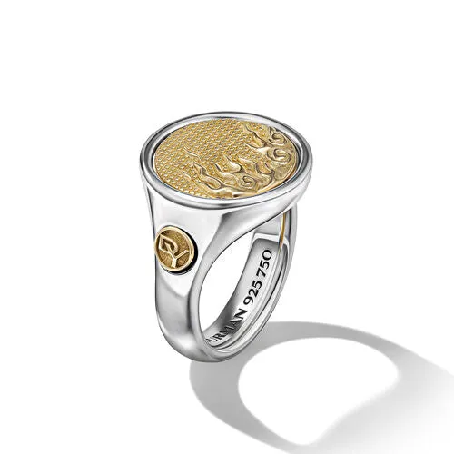 Water and Fire Ring in Silver and Yellow Gold, Size 9