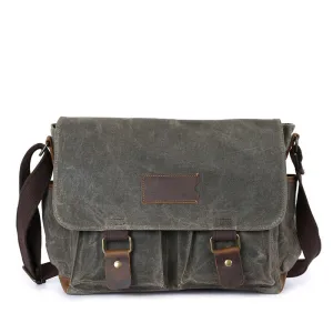 Waxed Canvas Crazy Horse Leather Messenger Bag Crossbody Shoulder Bag Laptop Bag