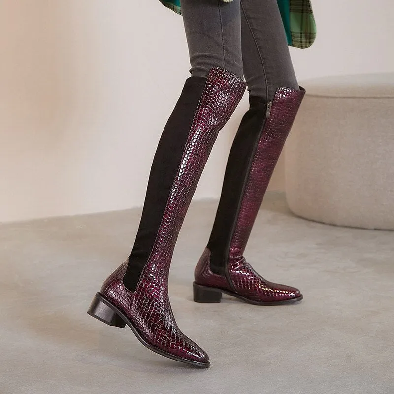 Women Stone  Mixed Colors A Riding Boots