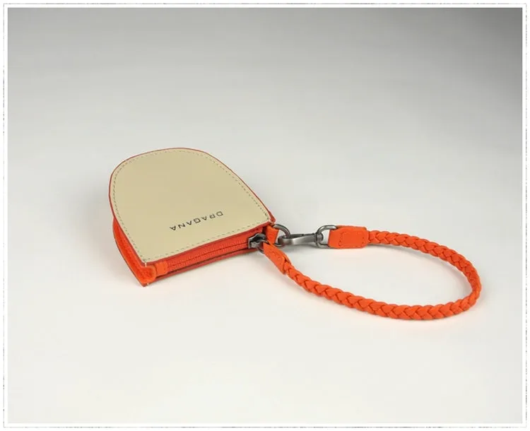 Womens Beige&Green Leather Coin Zip Wallet with Leather Chain Leather Zip Wristlet Purse for Ladies