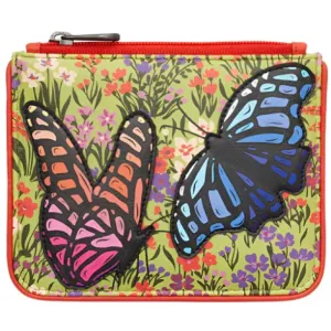 Yoshi Beautiful Butterflies Red Leather Zip Top Purse