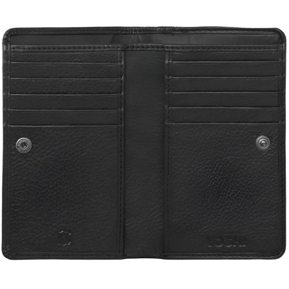 Yoshi Highland Cow Zip Around Black Leather Purse