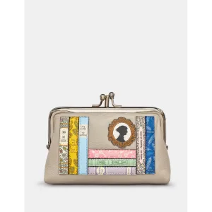 Yoshi Jane Austen Grey Bookworm Warm Grey Leather Triple Frame Purse