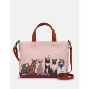 Yoshi Party Cats Multiway Brown Leather Grab Bag